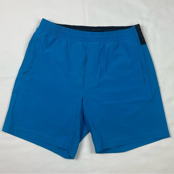 Bear Bottom Mens Lined Gym Shorts Sz Medium Blue Elastic Waist Pockets B6 - Picture 2 of 8
